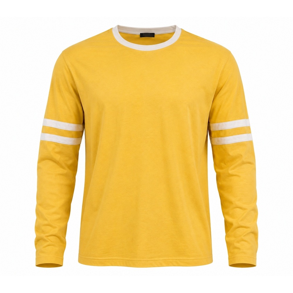 Long Sleeve T-Shirt Y2K Skater Street Yellow White Athletic Stripe Large